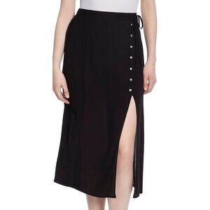 Jessica Simpson Black Midi Skirt With Side Slit & Button Details Size M